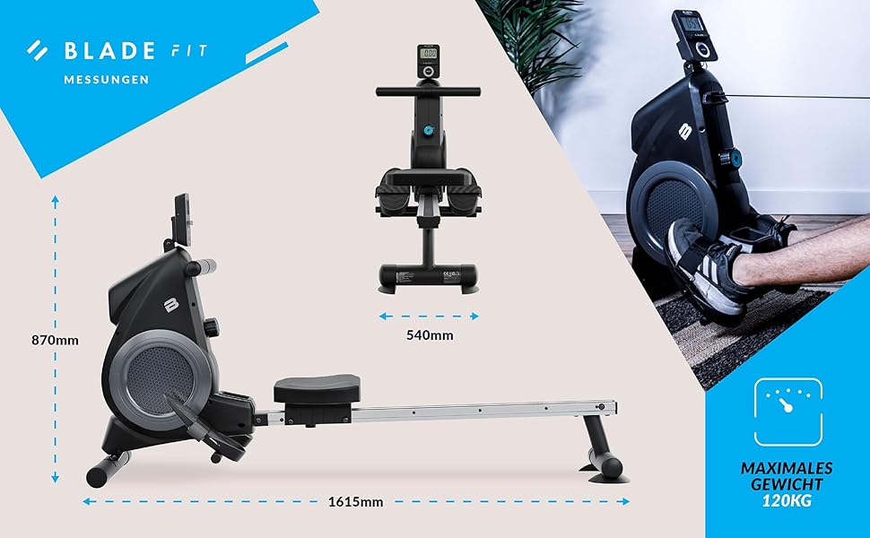 Bluefin Fitness Blade FIT: Гребний тренажер, сумісний з Kinomap, складаний, з LCD-консолью та мобільним додатком