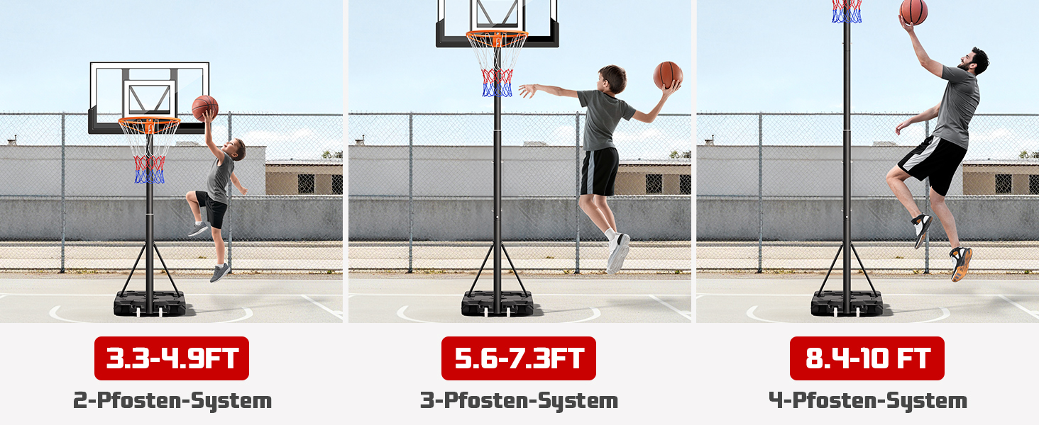Баскетбольне кільце вуличне з підставкою, регульована висота 100-305 см, міцна задня дошка, сітка для дітей та дорослих