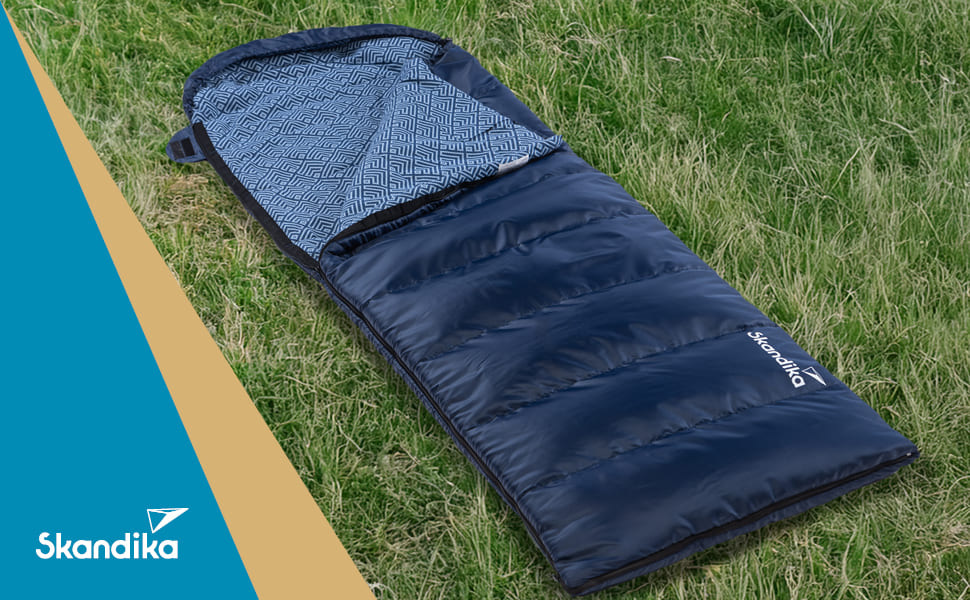 Спальний мішок Skandika Dundee Flanell: бавовна, преміум-якість, з'єднується, двомісний, 3 сезони, до -20°C, 220 x 80/160 см, Outdoor, Indigo, для кемпінгу