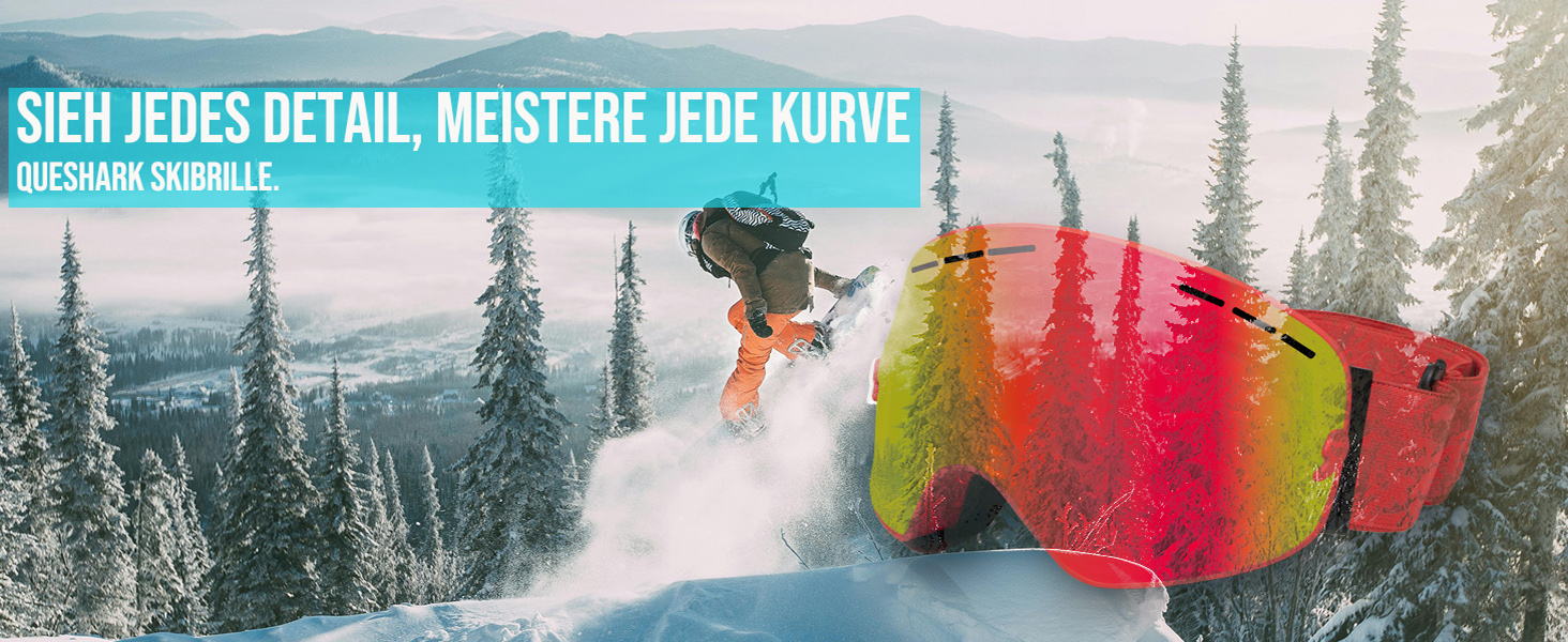 Окуляри для сноуборду Queshark: подвійна сферична лінза, UV400, анти-запітління, сумісні з шоломом, чорно-коричневі
