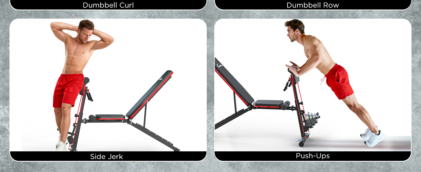 Складана тренажерна лава для дому з жимовою лавою, розгиначем ніг та подушкою Preacher Curl, римський стул, тренажер спини, вантажопідйомність 350 кг, для силових тренувань, домашній спортзал, комплексне тренування