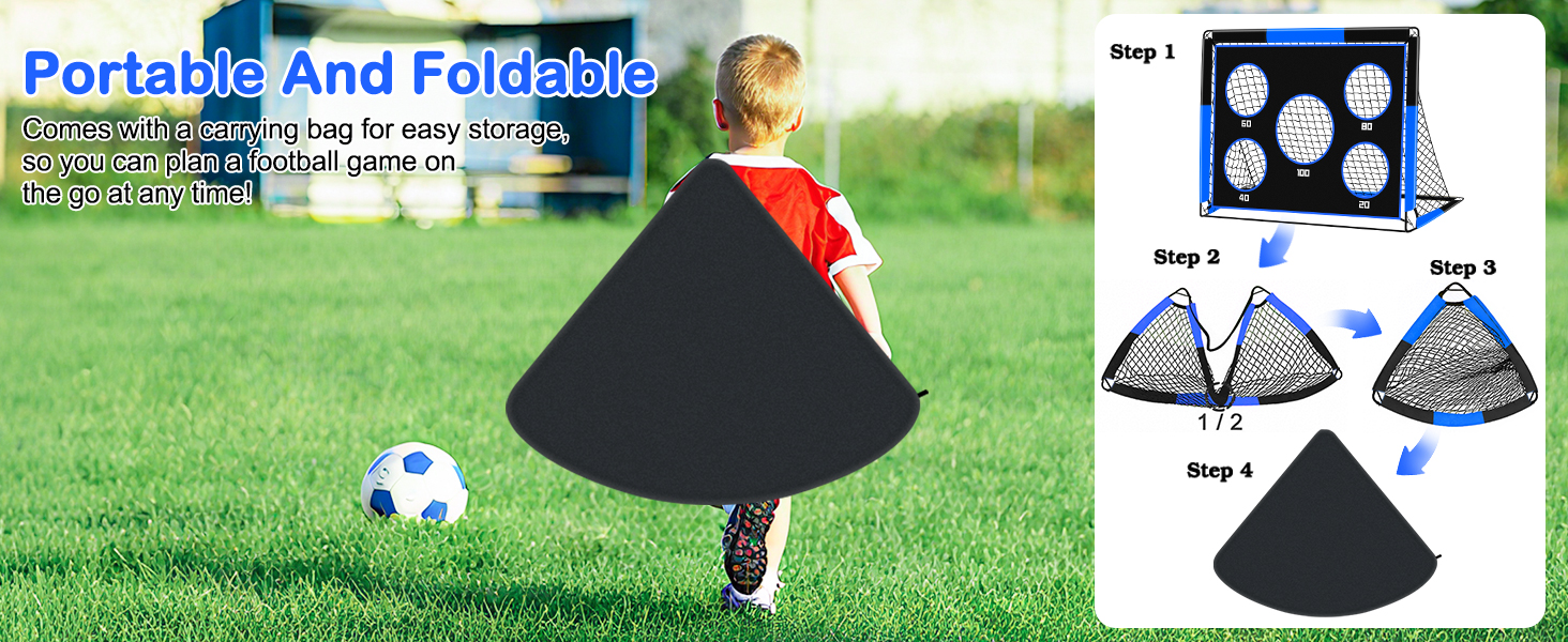 Дитячі ворота для футболу 2-в-1, 150 x 120 см, переносні та стабільні, з 5 цілями, 4 земляні кілочки та сумка, для саду, парку, пляжу (блакитні)