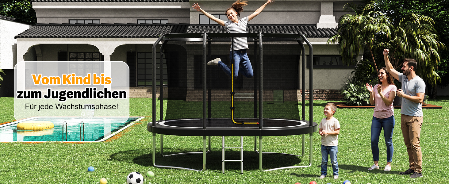 Батут Devoko Outdoor для дітей та дорослих, великий овальний, 305x214 см, з сіткою безпеки та міцним металевим каркасом