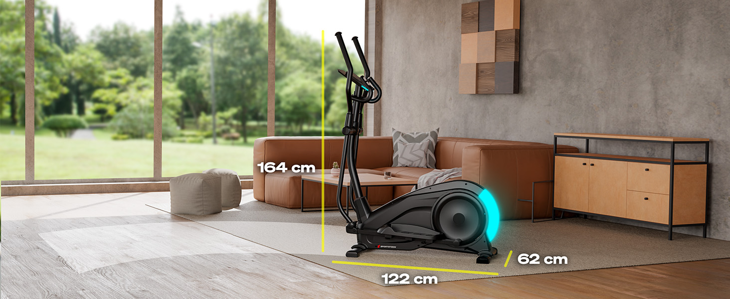 Еліптичний тренажер Sportstech CX700 для дому: 24 кг маховик, 24 рівні опору, LED дисплей, Bluetooth, пульсомір | Чорний