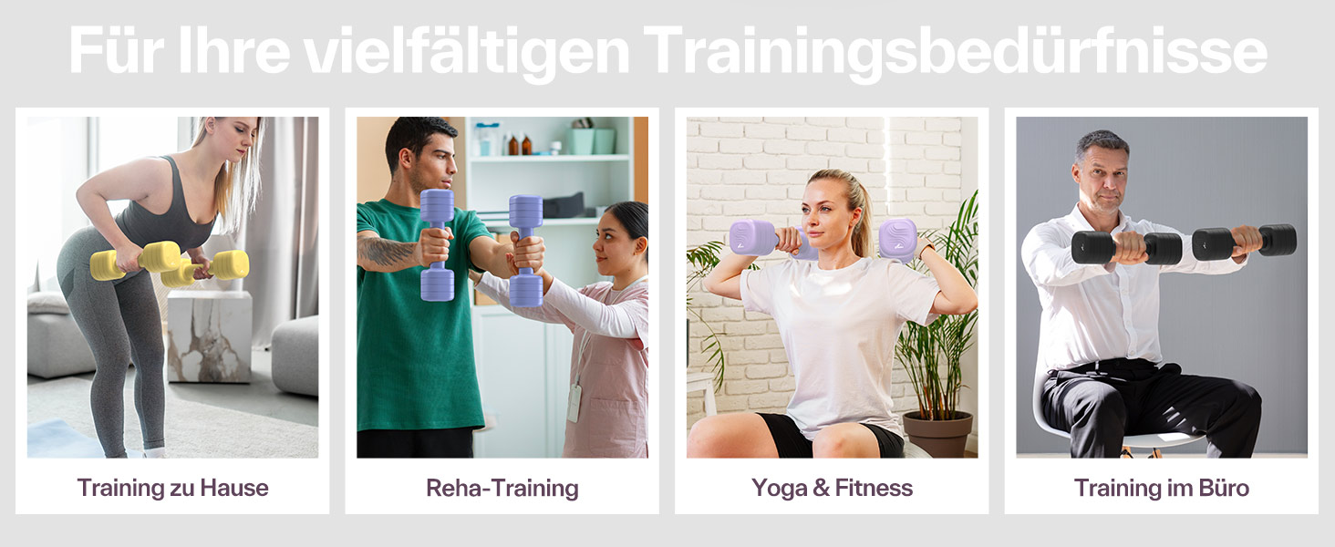 Sportneer Регульовані гантелі для жінок – комплект з 2 гантелей (по 1–2,5 кг) з неслизьким TPU-покриттям, 4-в-1 комплект гантелей для фітнесу вдома, для домашнього спортзалу та силових тренувань, колір: Димчасто-чорний