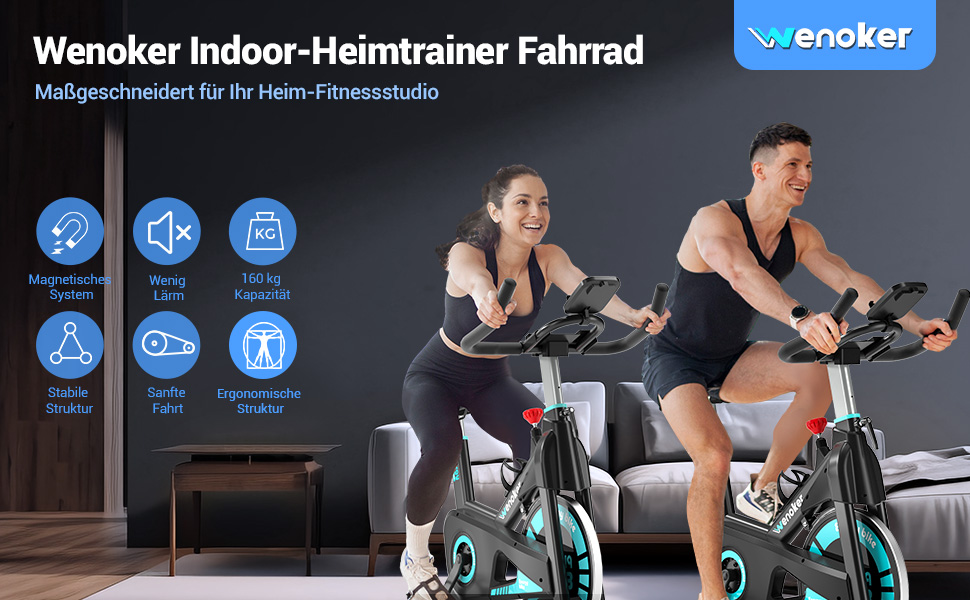 Венкер Домашній велотренажер з магнітним опором, Indoor Spinning Bike, до 160 кг, блакитний