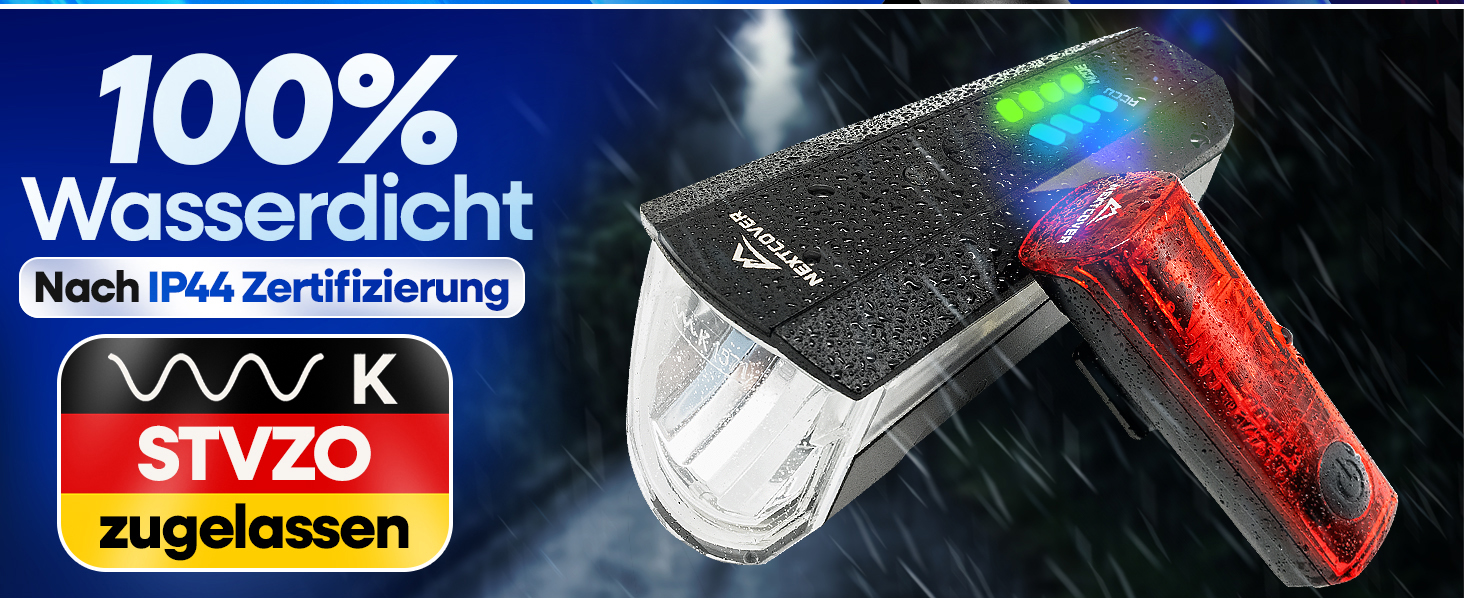 NEXTCOVER® Велосипедні ліхтарі: комплект з датчиком [LightSense], 11 годин роботи від акумулятора, USB-зарядка, водонепроникність, сертифіковано StVZO, LED-ліхтар спереду та задній, велосипедна підсвітка стандарт