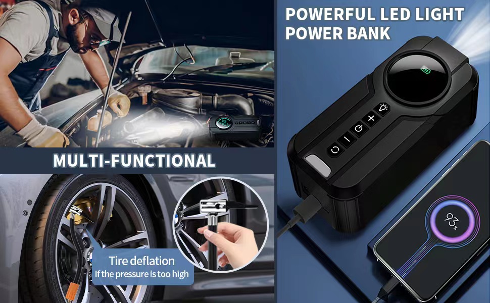 Електрична велосипедна помпа VICKSONGS 7200mAh, компресор 180 PSI, портативний, акумуляторна, для авто, мотоцикла, велосипеда, баскетбольних м'ячів