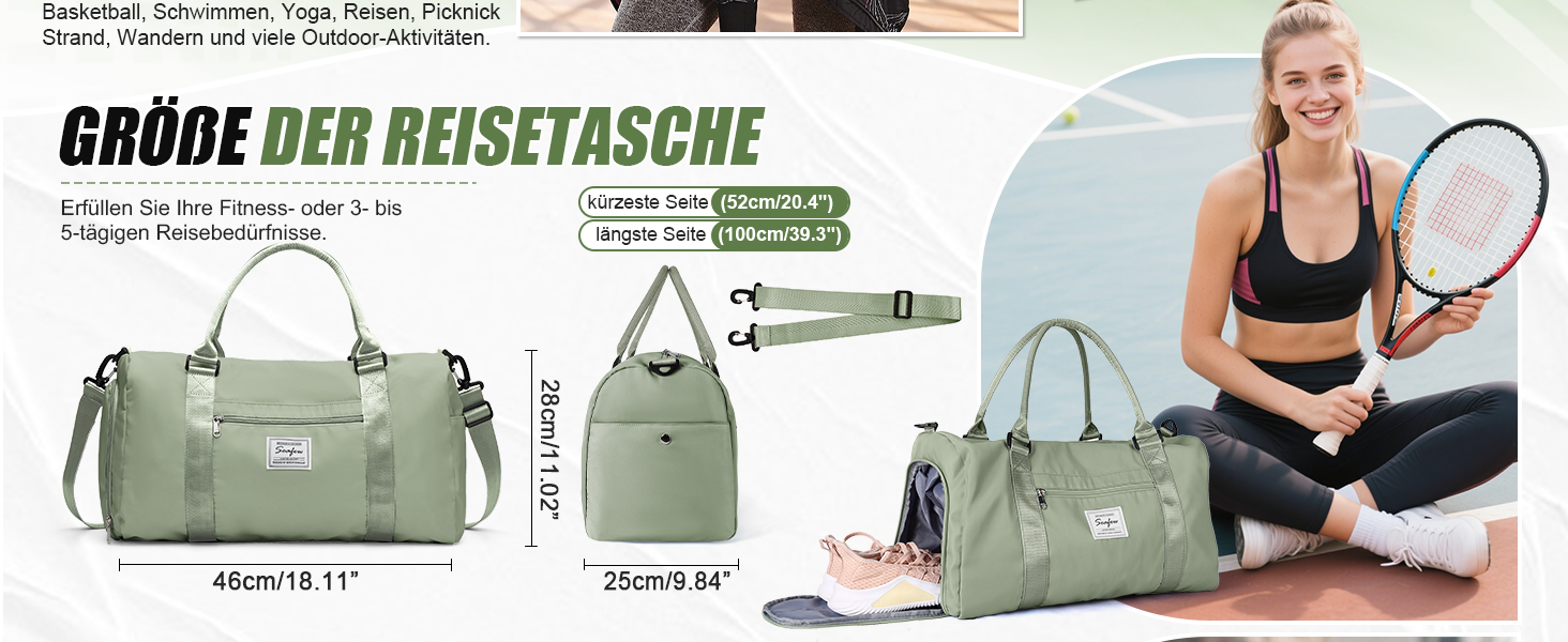 Спортивна сумка HYC00 для жінок та чоловіків, дорожня сумка-вояджер, Gym bag, сумка для плавання, йоги, тренувань, з відділенням для мокрого одягу та взуття, армійний зелений