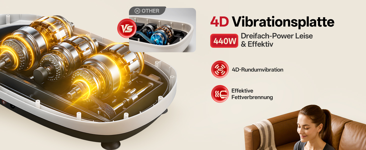 Вібраційна платформа JOROTO 4D для дому: 3 потужні мотори, професійне тренування всього тіла, 10 режимів (3 авто/7 ручні), таймер, до 158 кг, тиха та неслизька