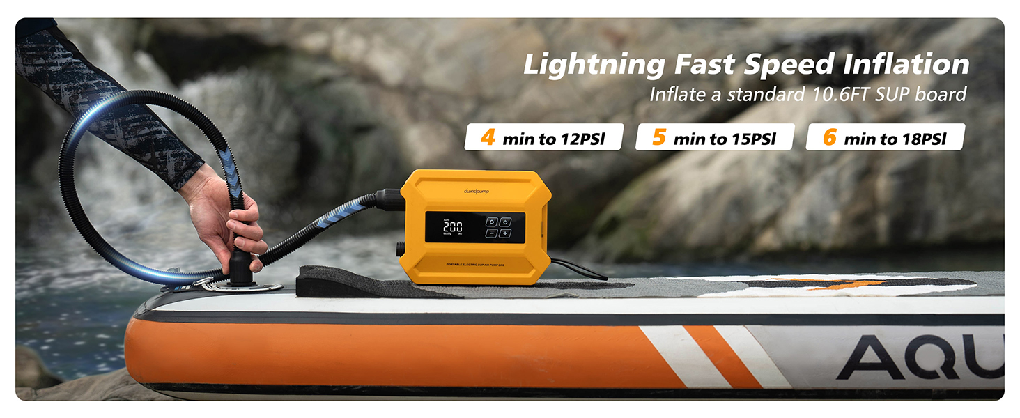 Електричний насос для SUP-дошки dwndpump 20 PSI: інтелектуальний двоступеневий компресор для надування та здування, портативний акумуляторний насос для сапбордів, човнів та кемпінгових наметів, помаранчевий