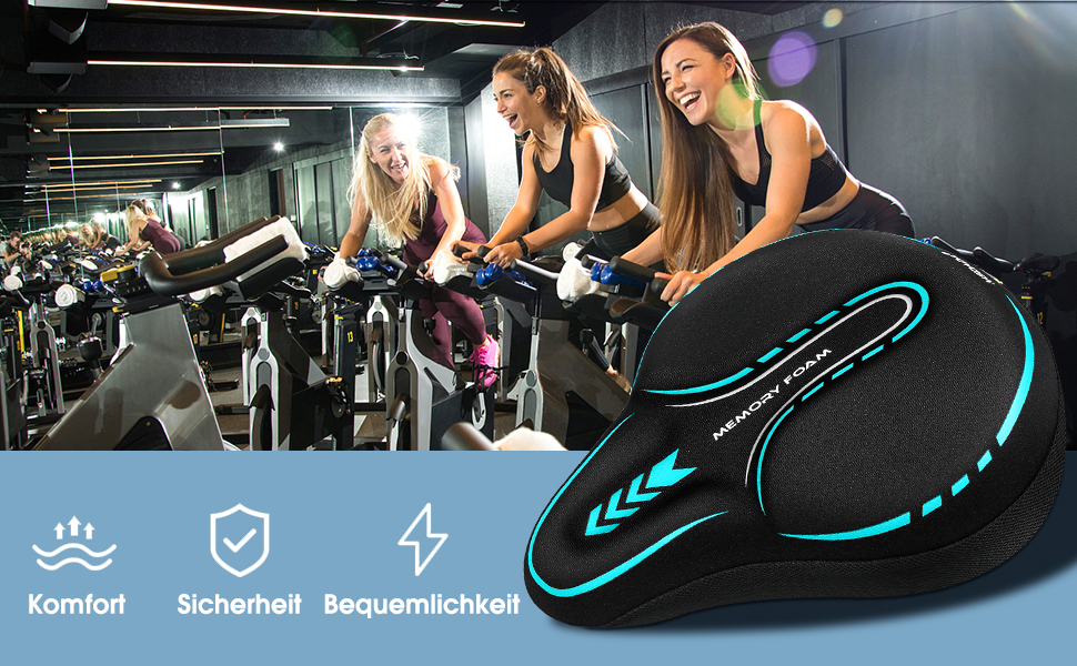 Накидка на сидіння велосипедного сидіння MSDADA з гелевою подушкою, широка, з ефектом пам'яті, для MTB, тренажерів, Peloton, зручна для жінок, чоловіків, літніх людей (чорний/бірюзовий)
