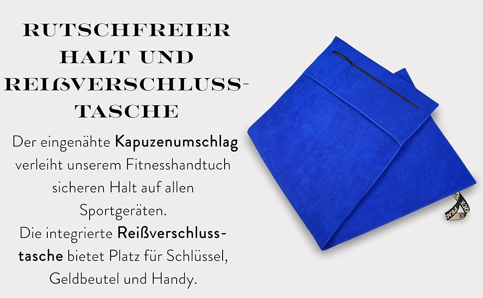 Рушник для фітнесу PEAQE з кишенею на блискавці | Мікрофібра з фротте-структурою | Швидковисихаючий рушник для спортзалу | М'який, 120 x 50 см (Navy-Blue)
