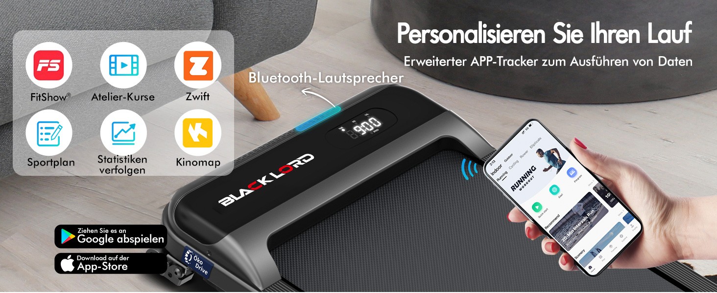 Walkingpad Laufband BLACK LORD MS2: біговий доріжки, 9-16 км/год, регулювання нахилу до 9%, 2.2-3.2 PS, до 140 кг, портативний, тихий, LED-дисплей, додаток, для дому та офісу, біг, фітнес-машина (чорний)