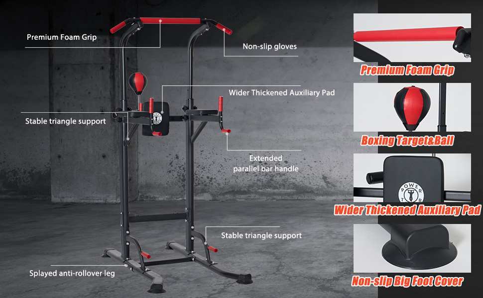 Багатофункціональна турнікова стійка Sogesfurniture Power Tower для тренувань: турнік, бруси для віджимань, висота регулюється (188-230 см)