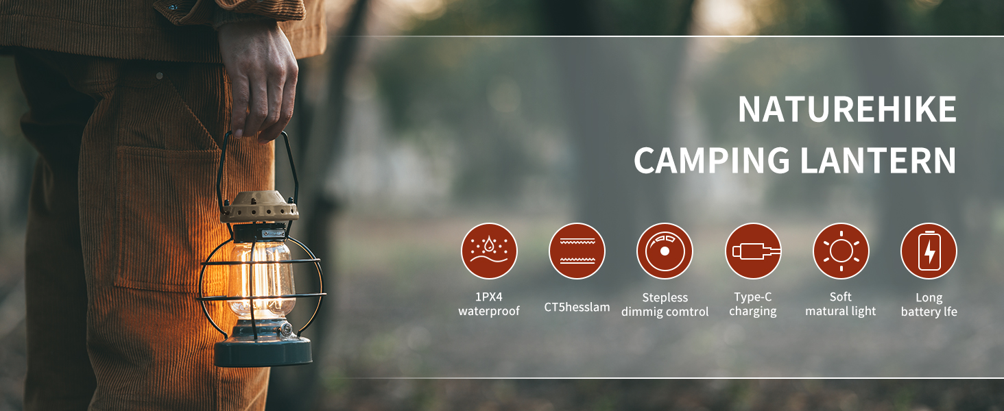 Ліхтар настільний Naturehike LED | IPX4 вологостійкий, вінтажний, для дому, саду та кемпінгу, регульована яскравість, 3000mAh