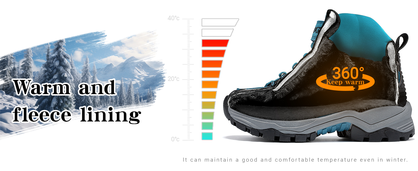 Зимові черевики VITIKE для дітей (хлопчики та дівчатка), тепле хутро, черевики для снігу та трекінгу, розмір 38 EU, колір Павлиній синій