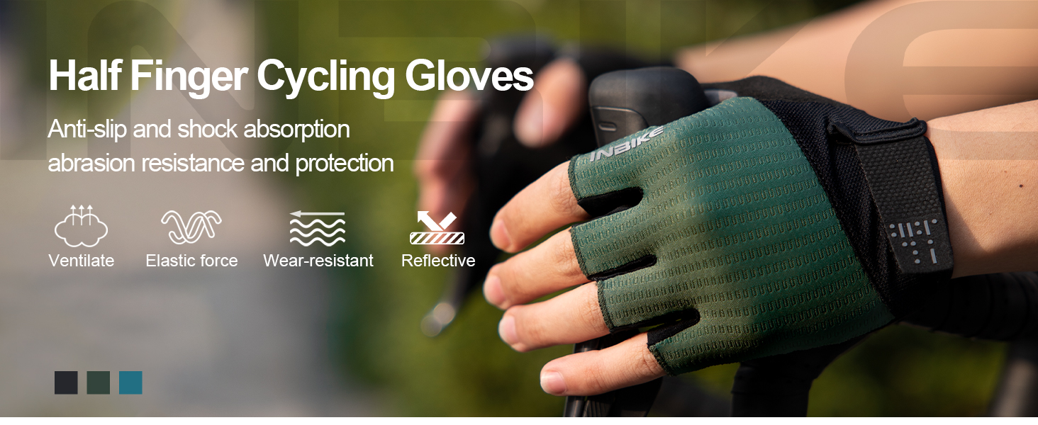 Велосипедні рукавички Inbike для чоловіків, напівпальцеві, літні, ударостійкі, еластичні, дихаючі, світловідбиваючі, зелені, розмір L