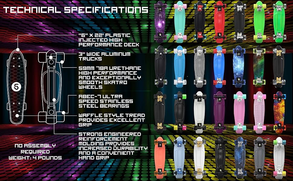 Скейтборд Skatro Mini-Cruiser 22 дюйми, пластиковий, ретро-стиль, Grey Thunderstorm