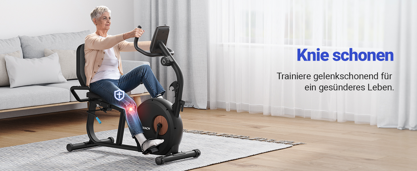 Велотренажер MERACH Liegeergometer для дому з 8 рівнями регулювання опору, Bluetooth, LCD-дисплеєм, датчиками пульсу та регульованою спинкою, чорний