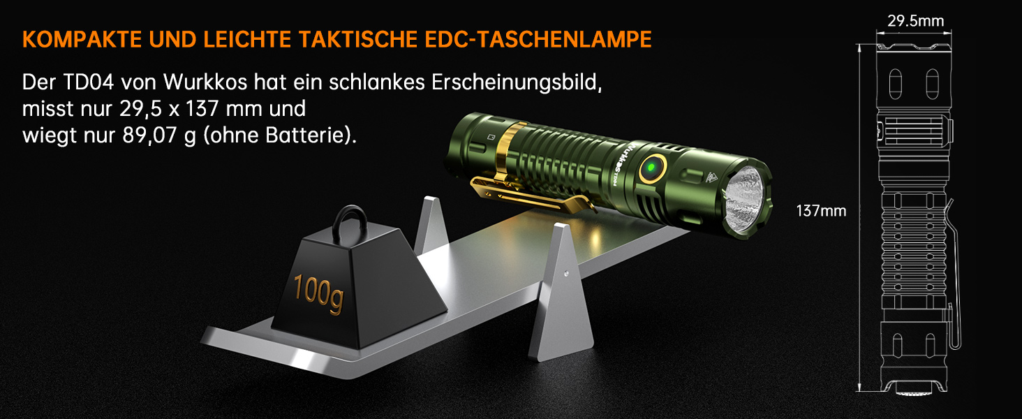Wurkkos TD04 тактичний ліхтарик 3000 люмен, LED, акумуляторний, 8 режимів, IP68, водонепроникний, для активностей на відкритому повітрі та в приміщенні, зелений