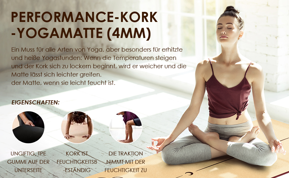 Килимок для йоги з корку Rutschfeste Yoga Matte – Нековзний, з унікальним дизайном, з натурального каучуку TPE, для занять вдома, пілатесу, аеробіки, фітнес-студії та тренувань. Колір: бірюзовий, дизайн: Мандала (Бордо-Калібра)