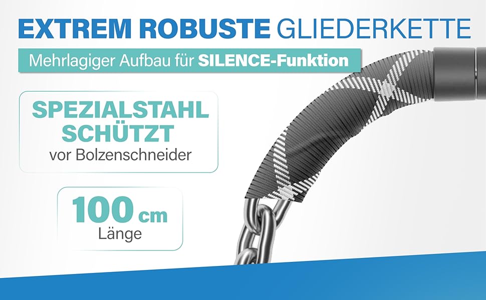 Ланцюговий замок для велосипеда та електровелосипеда FISCHER PROTEC SK100, 100 см, чорний, зі світловідбиваючими нитками, 2 ключі