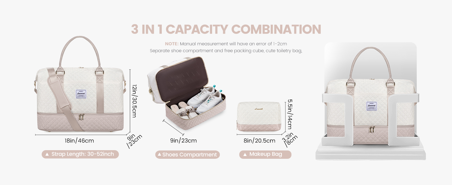 Спортивна сумка LOVEVOOK для жінок з відділенням для взуття, ручна поклажа, дорожня сумка, сумка для вихідних, дамська сумка для подорожей, клінічна сумка, сумка для пологового будинку, для спортзалу, пляжу, сауни, кемпінгу (L-2шт, Бежевий, Ніжний рожевий)