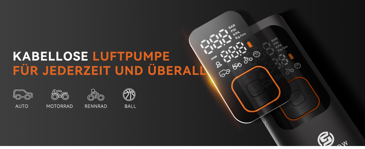 Електричний портативний компресор SUNPOW 7500mAh, 160 PSI для авто, велосипедів, з LCD дисплеєм, LED підсвіткою, Powerbank, 12V DC, автоматичне вимкнення