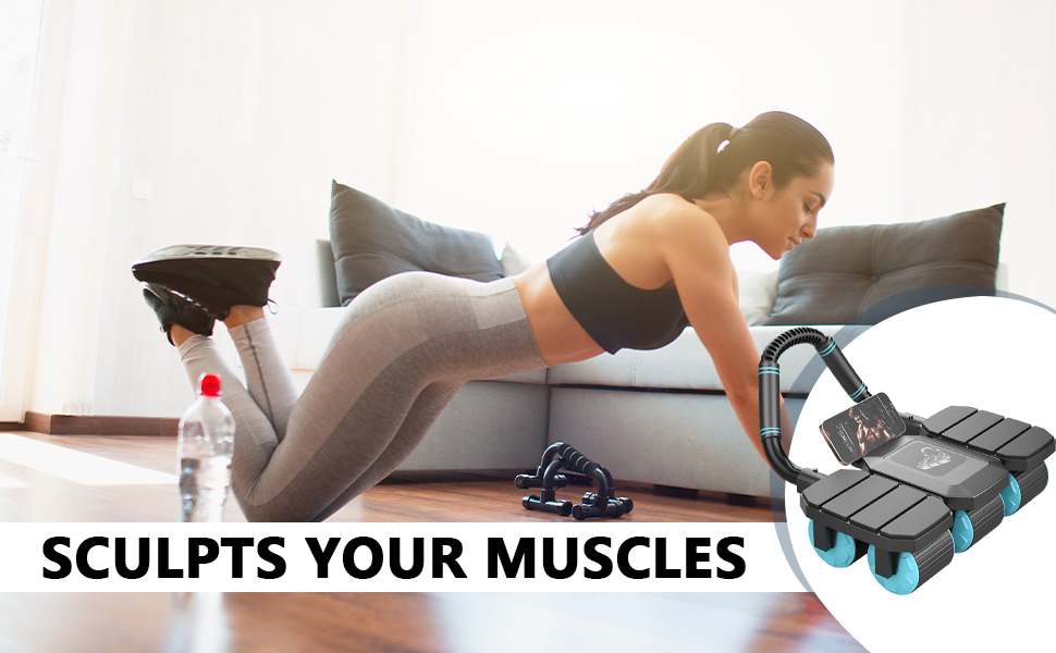 Автоматичний ролик для пресу з функцією відскоку та 6 колесами, тренажер для пресу, Core Trainer, 150 кг, з тримачем для телефону