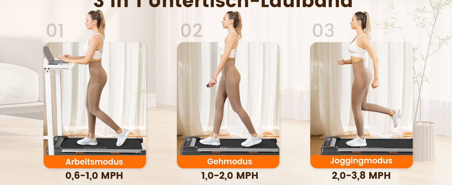 HBTower Walking Pad - біговий килимок для дому з пульт дистанційного керування, LED дисплеєм, 1-6 км/год
