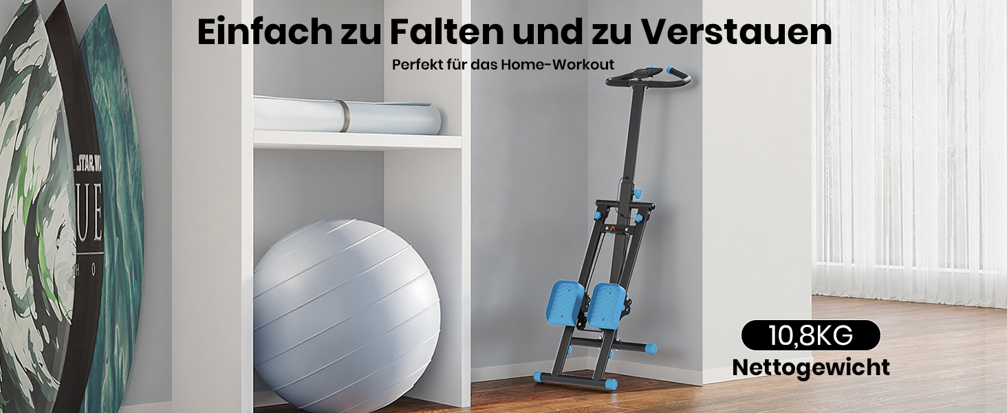 Вертикальний степер Mdeam для дому з широким кроком, складаний, з ручками, для кардіотренувань, чорний