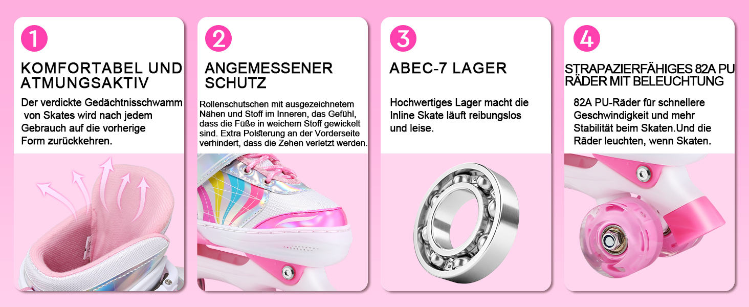 Дитячі ролики для катання на роликах, регульовані ролики Quad, розмір 4, регульовані та підсвічені ролики, ролики для дівчаток та хлопчиків. Розмір M (EU 32-36)