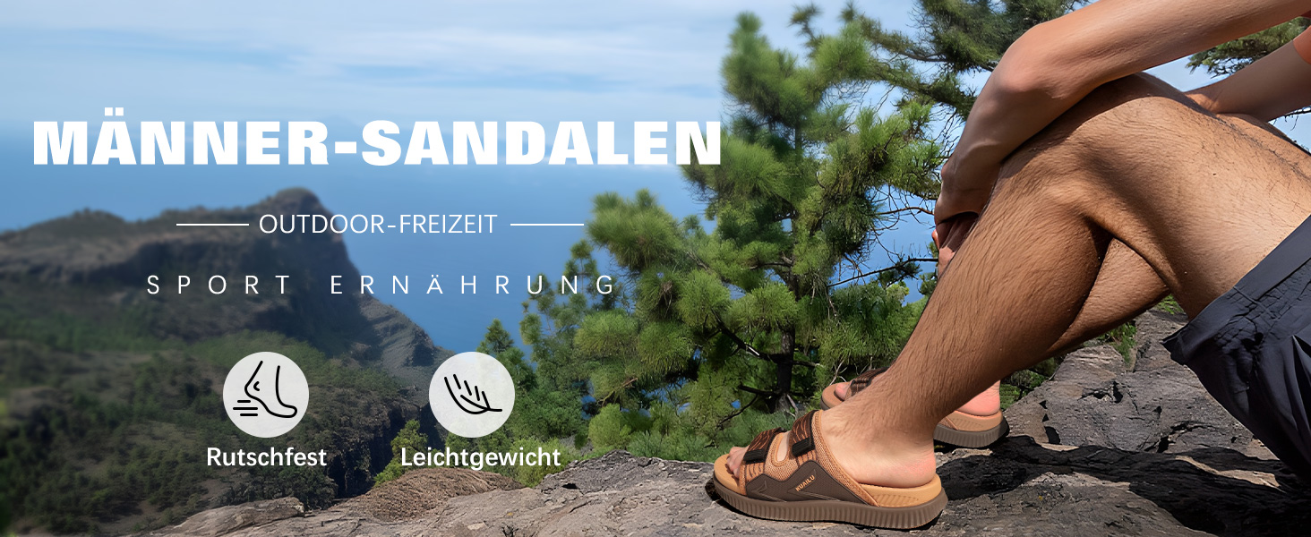 Чоловічі спортивні сандалі KuaiLu з м'якою устілкою, ортопедичні для фасціїту, для активного відпочинку та походів, легкі, відкриті, з регульованою застібкою-липучкою, чорні, 45 EU