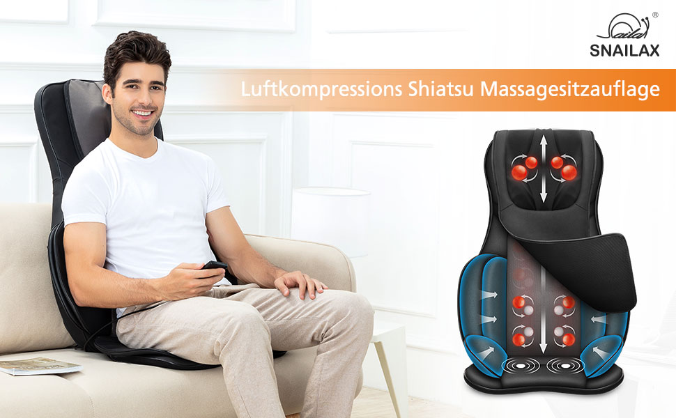Масажне крісло Snailax Shiatsu з підігрівом, масажер для спини, шиї та плечей, електричний, для дому, подарунок