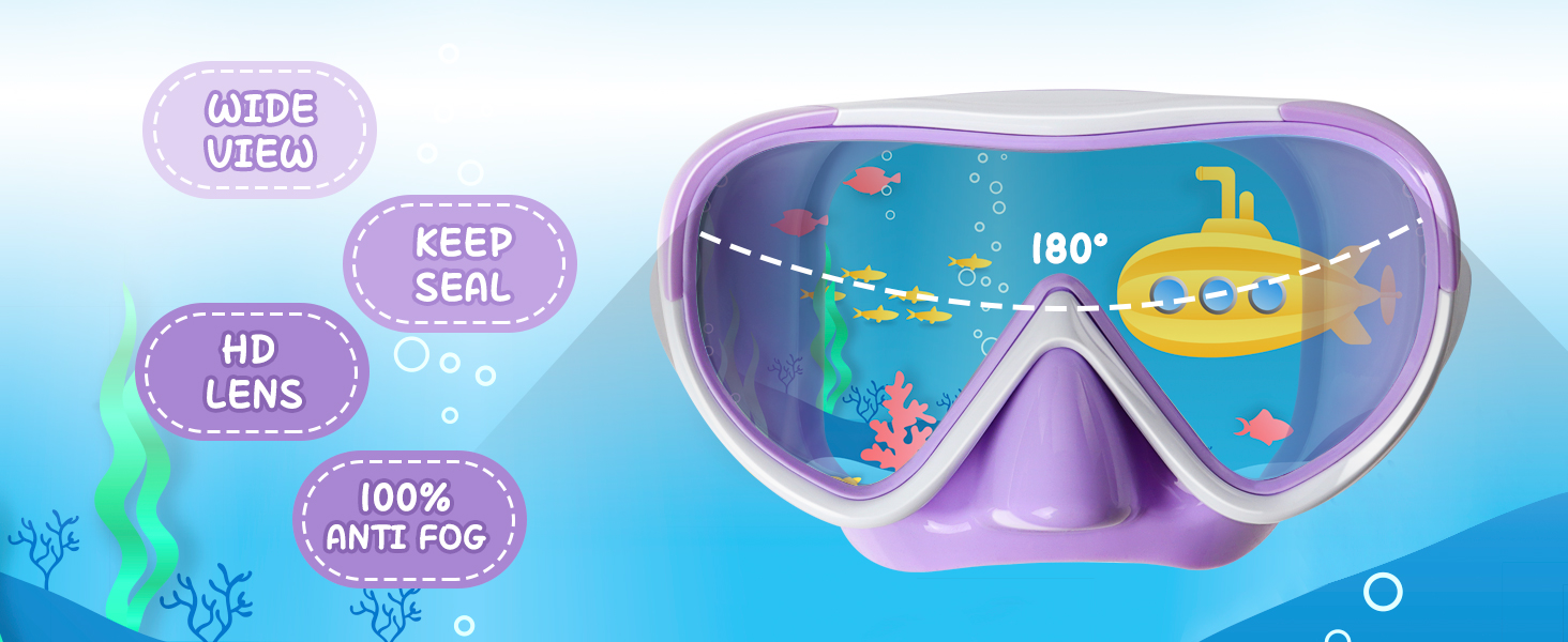 Дитячі окуляри для плавання Kinder Taucherbrille 180° Антиблікові, з носовою перегородкою, герметичні, для підлітків 4-15 років, колір Аметист