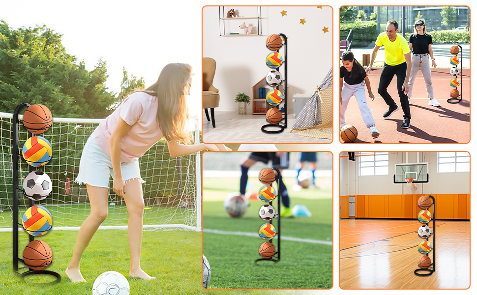 Стійка для зберігання м'ячів 5-ти ярусна, органайзер для баскетболу та футболу