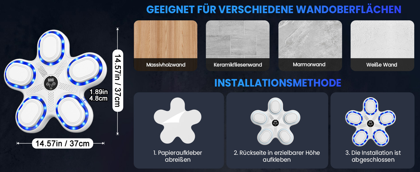 IERAKOR Музична боксерська машина з LED, Bluetooth, 9 режимів, для дітей, електронна боксерська груша з рукавичками, біла
