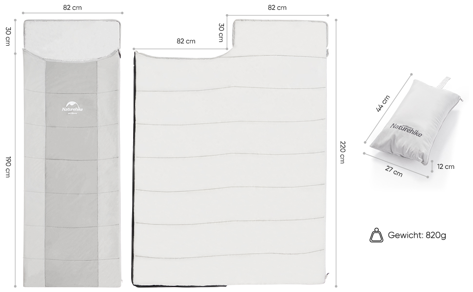 Сплячий мішок Naturehike - легкий, для походів та кемпінгу, комфорт +7°C, Z-подушка (сірий)