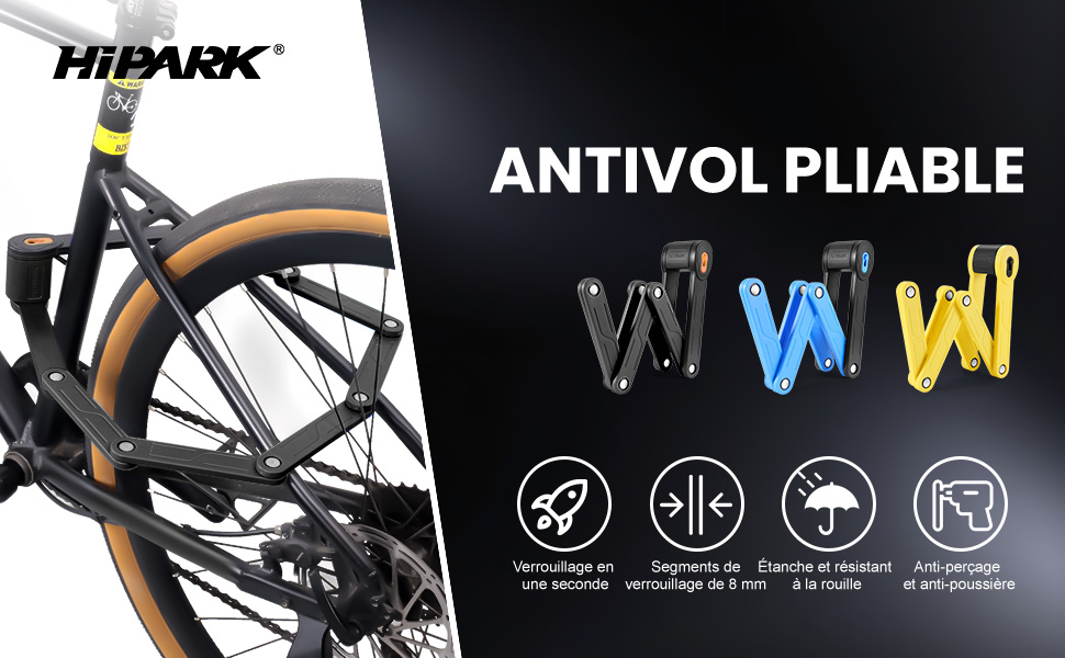 Замок для велосипеда складний 100см з ключами, висока безпека, з кріпленням, з легованої сталі, чорно-оранжевий