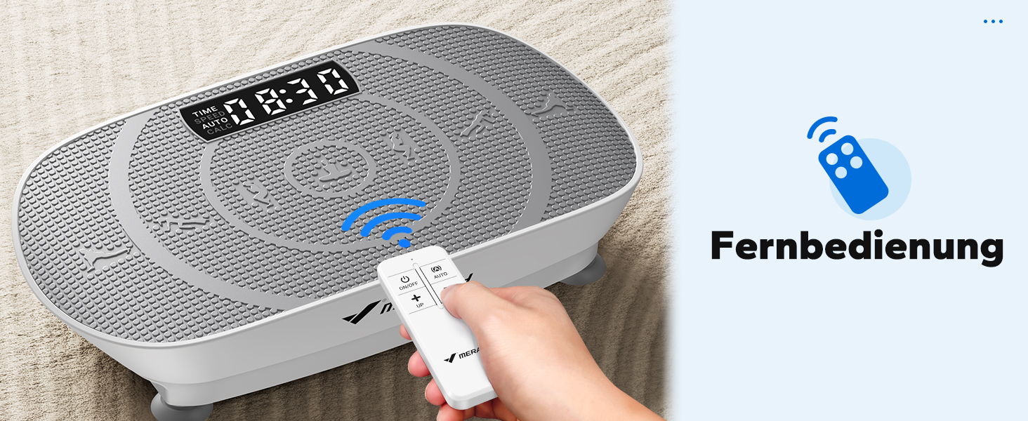 Вібраційна платформа MERACH для формування тіла та розслаблення. Тиха, компактна, з LED-дисплеєм, пультом дистанційного керування та зручним силіконовим покриттям. Сірий колір