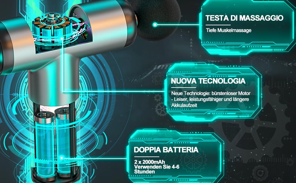 Масажний пістолет Міні Масажний пістолет Масажер для м'язів 4000mAh 3200 об/хв 4 масажні головки 6 швидкостей безщітковий професійний зарядний порт USB C для шиї, плечей, спини