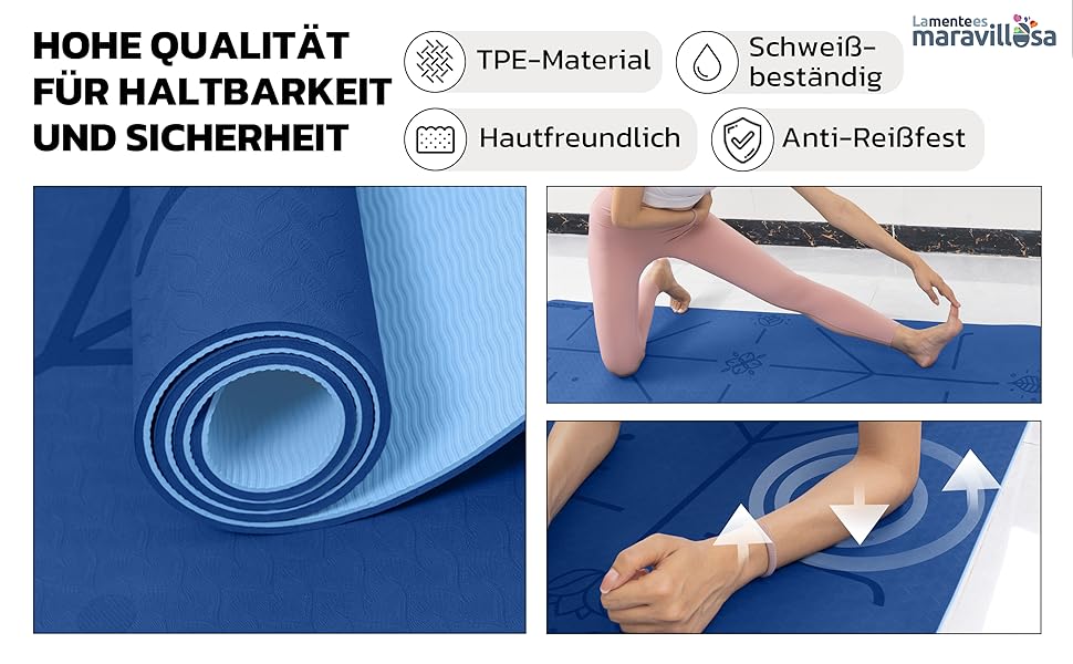 Килимок для гімнастики та йоги LA MENTE ES MARAVILLOSA: антиковзкий, з сумкою та E-book, 183x61 см