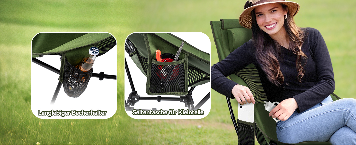 Складний туристичний стільчик Hochlehner з підголівником, 150 кг, чорний