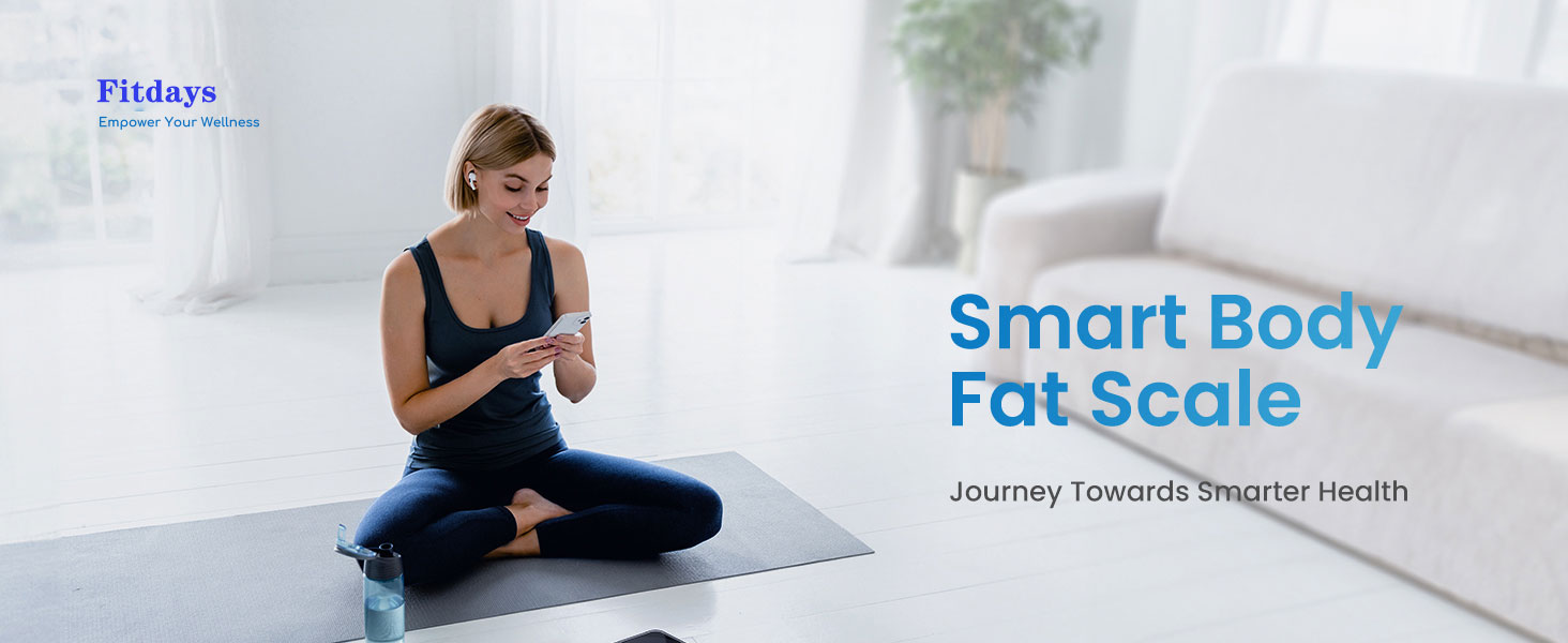 Вага Fitdays для тіла з аналізом складу, Bluetooth, 180 кг, аналіз жиру, BMI, м'язи, білок, BMR, блакитна