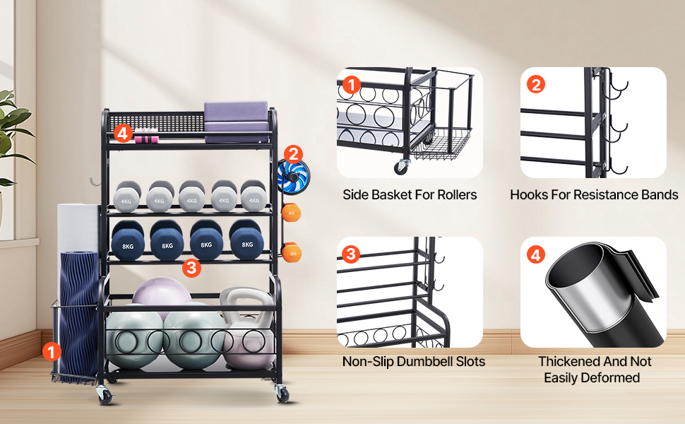 Стойка для йоги та гантелей VEVOR з колесами та гачками, 86 x 41 x 102 см - для дому та фітнесу