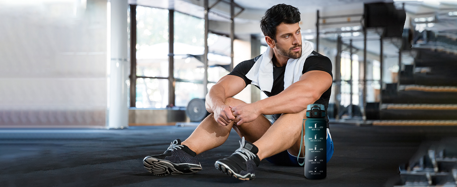 Спортивна пляшка 1л з маркуванням часу, фільтром, для газованої води, велосипеда, бігу, дорослих, 1000 мл, фіолетово-чорна