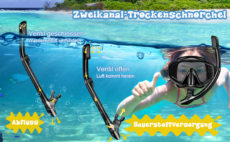 Набір для снорклінгу для дорослих: маска, трубка та ласти. Суха трубка, антизапітніюча маска з загартованого скла. Для плавання, снорклінгу та дайвінгу. Чорний колір