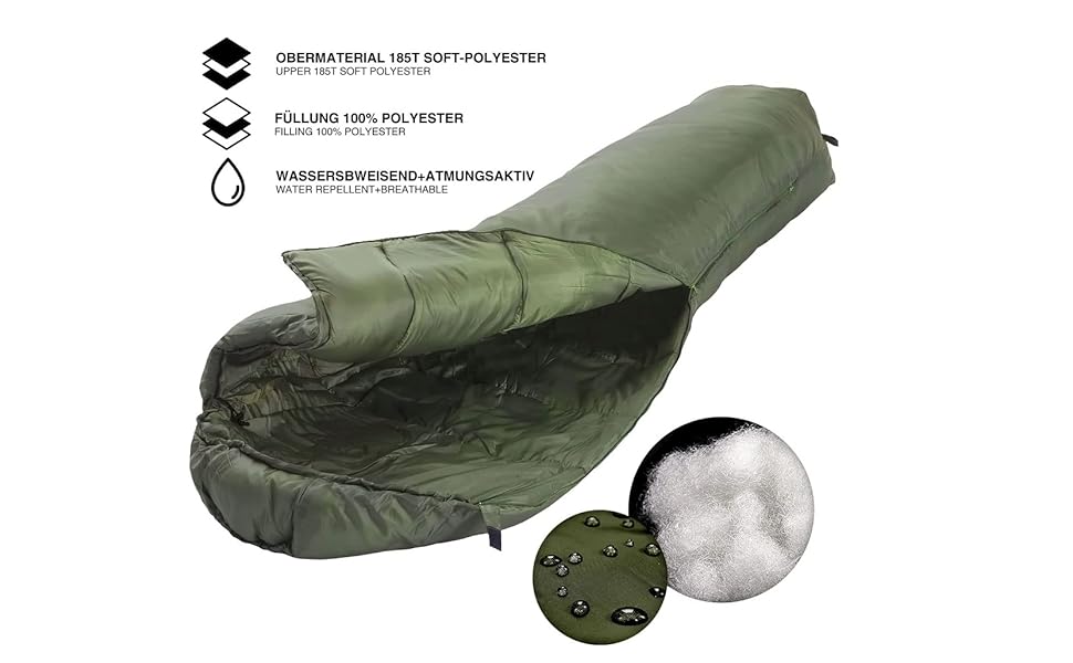 Спальний мішок LightDry® Mumien Thermo 3-сезонний з мікрофібри до -13°C; Легкий, компактний, теплий (Оливковий)