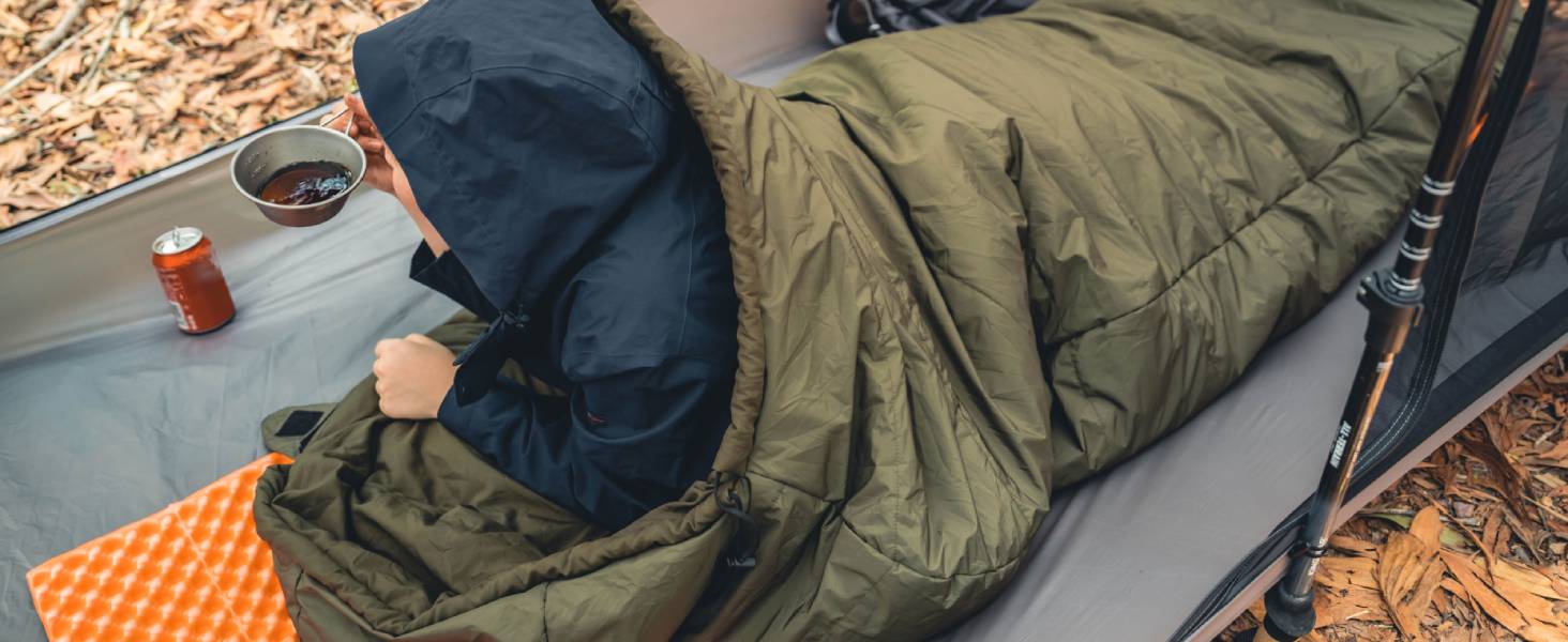 Спальний мішок OneTigris 3 сезони, 8-15°C, компактний, ultralight, для кемпінгу, подорожей, походів (зелений)